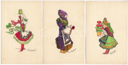 ** 3 Db RÉGI Magyar Népviseletes Folklór Művészlap, Tauber Szignóval / 3 Pre-1945 Hungarian Folklore Art Postcards, Sign - Non Classés