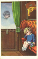 T2 1934 Children Art Postcard, Romantic Couple, Train. Degami 2210. S: Castelli - Ohne Zuordnung