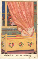 T2/T3 1929 Children Art Postcard, Girl In Bed. Artist Signed (EK) - Non Classés