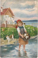 * T2/T3 In Treuer Hut / Children Art Postcard, Girl With Cats S: R. Hirth Du Frenes (Rb) - Non Classificati