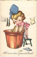 ** T2 Ah! Come E Duro Il Giorno Del Bucato! / Italian Children Art Postcard. 1925-1. - Non Classés