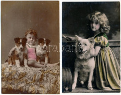 ** 2 Db RÉGI Képeslap: Kislányok Kutyákkal / 2 Pre-1945 Postcards: Girls With Dogs - Ohne Zuordnung