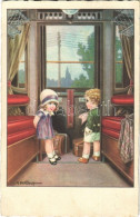 T2/T3 1930 Children On A Train, Romantic Couple. Italian Art Postcard. 2614. S: A. Bertiglia (EK) - Sin Clasificación