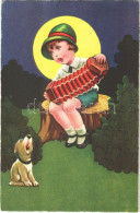 T2 1928 Girl With Accordion And Dog. Children Art Postcard. Amag 0268. - Ohne Zuordnung