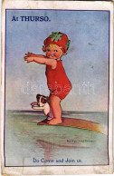 T3 1932 Do Come And Join Us! Children Art Postcard, Beach, Dog. E.T.W. Dennis & Sons. Artist Signed (EK) - Non Classés