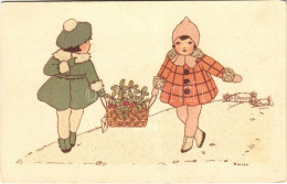 T2/T3 1927 Children Art Postcard, Girls With Flowers. Moderner Kunstverlag 6004/6. S: Boriss (Rb) - Ohne Zuordnung