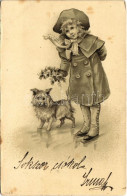 * T2/T3 Girl With Dog. Litho (fl) - Unclassified