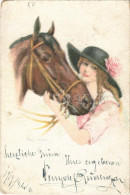 T3 1919 Lady With Horse, Lady Art Postcard. W.S.S.B. No. 5557. (kopott Sarkak / Worn Corners) - Unclassified