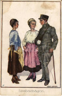 T3 1917 Szabadságon. Osztrák-magyar Sérült Katona / WWI K.u.K. Military Art Postcard With Injured Soldier S: Géza Lippay - Ohne Zuordnung