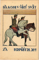 ** T2 Na Koni V Síry Svet, Za Neprítelem / Czech Military Propaganda With Horse Riding Soldiers - Non Classés