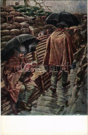 ** T1/T2 Englische Soldaten Bei Regenwetter In Inhrem Schützengraben / WWI Military Art Postcard, English Soldiers In Th - Unclassified