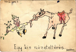 T3/T4 1942 Egy Kis Nézeteltérés... Kézzel Rajzolt Katonai Humor Képeslap / Hungarian Hand-drawn Military Humour Art Post - Sin Clasificación