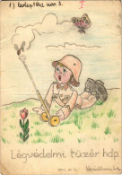 T3 1942 Légvédelmi Tüzér Hdp. Kézzel Rajzolt Katonai Humor Képeslap / Hungarian Hand-drawn Military Humour Art Postcard  - Ohne Zuordnung