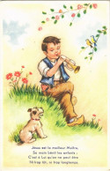 ** T1 'Jésus Est Le Meilleur Maitre, Sa Main Bénit Les Enfants' / Boy With Dog And Trumpet, Litho - Ohne Zuordnung