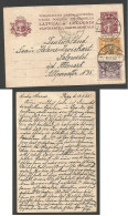 LATVIA. 1925 (18 Feb) Riga - Germany, Salzwedel. 12s Red Lilac Stationary Card + 2adtls. Tricolor Item Beautiful. - Lettland