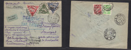LATVIA. 1928 (31 May) Riga - Russia, Petrograd (9 June) Air Multifkd Env, Triangular Air Issue. Mail To Russia Is Scarce - Lettland