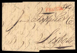 LATVIA. 1827 (13 Dec). Riga To Lisbon/Portugal. EL With Transit Red Straightline Postmark "FRANCIA" (xxx/RR), Applied On - Lettland