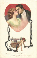 * T2/T3 1924 Les Douces Chaines De L'Amour Sont Le Symbolle De Notre Constance / Romantic Couple, Lady Art Postcard (EK) - Sin Clasificación