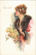 ** T2/T3 Mía May, Lady With Bouquet Art Postcard. "ERKAL" No. 335/5. S: Usabal (glue Mark) - Unclassified