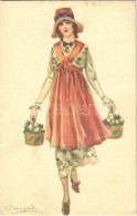 T2/T3 1922 Italian Lady Art Postcard, Lady With Eggs, Easter. 944-6. S: Bompard (EK) - Unclassified