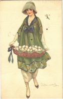 T2/T3 1922 Italian Lady Art Postcard, Lady With Eggs, Easter. 944-4. S: Bompard (EK) - Unclassified