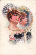 T1/T2 1918 Lady Befor The Mirror. "ERKAL" Künstler-Serie 304/4. S: Usabal - Ohne Zuordnung