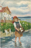 ** T2 In Treuer Hut / En Bonne Garde / Girl With Cats. K.V.B. 2660. S: Rudolf Hirth Du Frenes - Ohne Zuordnung