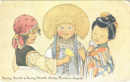 * T3 Sunny South & Snowy North - Italy, Russia & Japan. "Dear Little Allies" Propaganda Art Postcard (EB) - Non Classés