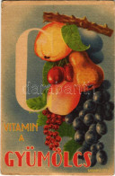 * T2/T3 Vitamin A Gyümölcs! Magyar Egészségügyi Propaganda, C-vitamin Táblázat A Hátoldalon / Hungarian Health Campaign  - Non Classés