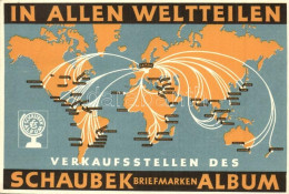 * T2/T3 In Allen Weltteilen Verkaufsstellen Des Schaubek Briefmarkenalbum / German Stamp Album Advertisement Card + "194 - Ohne Zuordnung