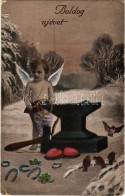 ** T2/T3 Boldog Újévet! / New Year Greeting Art Postcard, Anvil, Horseshoes And Clovers. LP 6223/VI. (EK) - Ohne Zuordnung