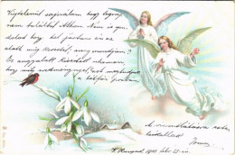 T2 1900 Greeting Card With Angels. Litho - Ohne Zuordnung