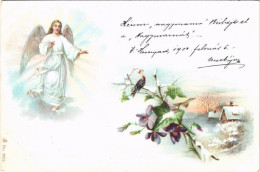 T2 1900 Greeting Card With Angel. Litho - Non Classés