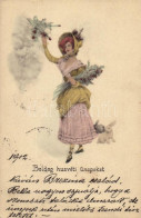 T2/T3 1902 Boldog Húsvéti Ünnepeket! / Easter Greeting Art Postcard, Lady With Rabbit (fl) - Unclassified