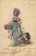 T2/T3 1902 Easter Greeting Art Postcard, Lady With Sheep (fl) - Unclassified