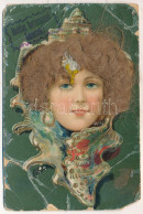 T4 Boldog Karácsonyi ünnepek! Hölgy Igazi Hajas Rátéttel / Christmas Greeting Art Postcard, Lady With Real Hair. Litho ( - Non Classificati