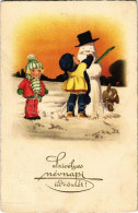 T3 1931 Szívélyes Névnapi üdvözlet! / Name Day Greeting Card, Snowman (EB) - Ohne Zuordnung