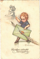 T3 1929 Szívélyes üdvözlet Névnapjára / Name Day Greeting Art Postcard, Child With Letter. Degami S: Busi (EB) - Non Classés