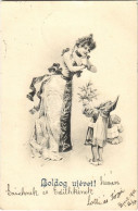 T4 1901 Boldog Újévet! / New Year Greeting Art Postcard, Lady With Dwarf (EM) - Unclassified