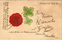 * T2/T3 1901 Boldog Újévet! / New Year Greeting Card, Clover. Emb. Litho (fl) - Ohne Zuordnung