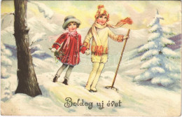 * T2/T3 1935 Boldog Újévet! / New Year Greeting Art Postcard, Ski, Winter Sport. L&P 2863. (Rb) - Unclassified