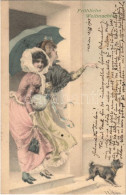 T2 1903 Fröhliche Weihnachten! / Christmas Greeting Art Postcard, Ladies With Dog. M.M. Vienne S: R.R. V. Wichera - Non Classificati