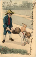 T2 1903 Fröhliche Ostern! / Easter Greeting Card, Boys With Rabbit. Theo Stroefer Serie 302. No. 2. - Ohne Zuordnung