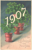 T2/T3 1907 Herzlichen Glückwunsch Zum Neuen Jahre! / New Year Greeting Art Postcard With Clovers. M.S.i.B. Art Nouveau,  - Non Classificati