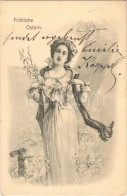 T2/T3 1903 Fröhliche Ostern / Easter Greeting Art Postcard, Lady With Rabbit. G. Rüger & Co. Wien V. 1. Serie 92. (EK) - Unclassified