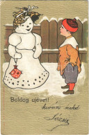 T2/T3 1902 Boldog Újévet! / New Year Greeting Art Postcard, Snowman (snowlady) With Child. ERIKA No. 826. Emb. Litho (EK - Sin Clasificación