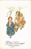 ** T2/T3 Boldog Karácsonyi ünnepeket / Christmas Greeting Art Postcard, Children With Toys. M.M. Nr. 1385. (EK) - Ohne Zuordnung