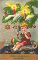 ** T2/T3 Boldog Karácsonyi ünnepeket / Christmas Greeting Art Postcard, Child With Toys - Sin Clasificación
