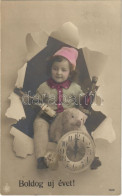 T2/T3 1911 Boldog Újévet! / New Year Greeting Card, Child With Champagne And Pig (fl) - Non Classés