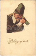 * T2/T3 Boldog Újévet! / New Year Greeting Art Postcard, Drunk Man. ERIKA Nr. 5936. (EK) - Ohne Zuordnung